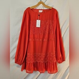 Lovers + Friends Mini Dress Womens XS NWT Red Holiday Sheer Lace Ruffle Chiffon